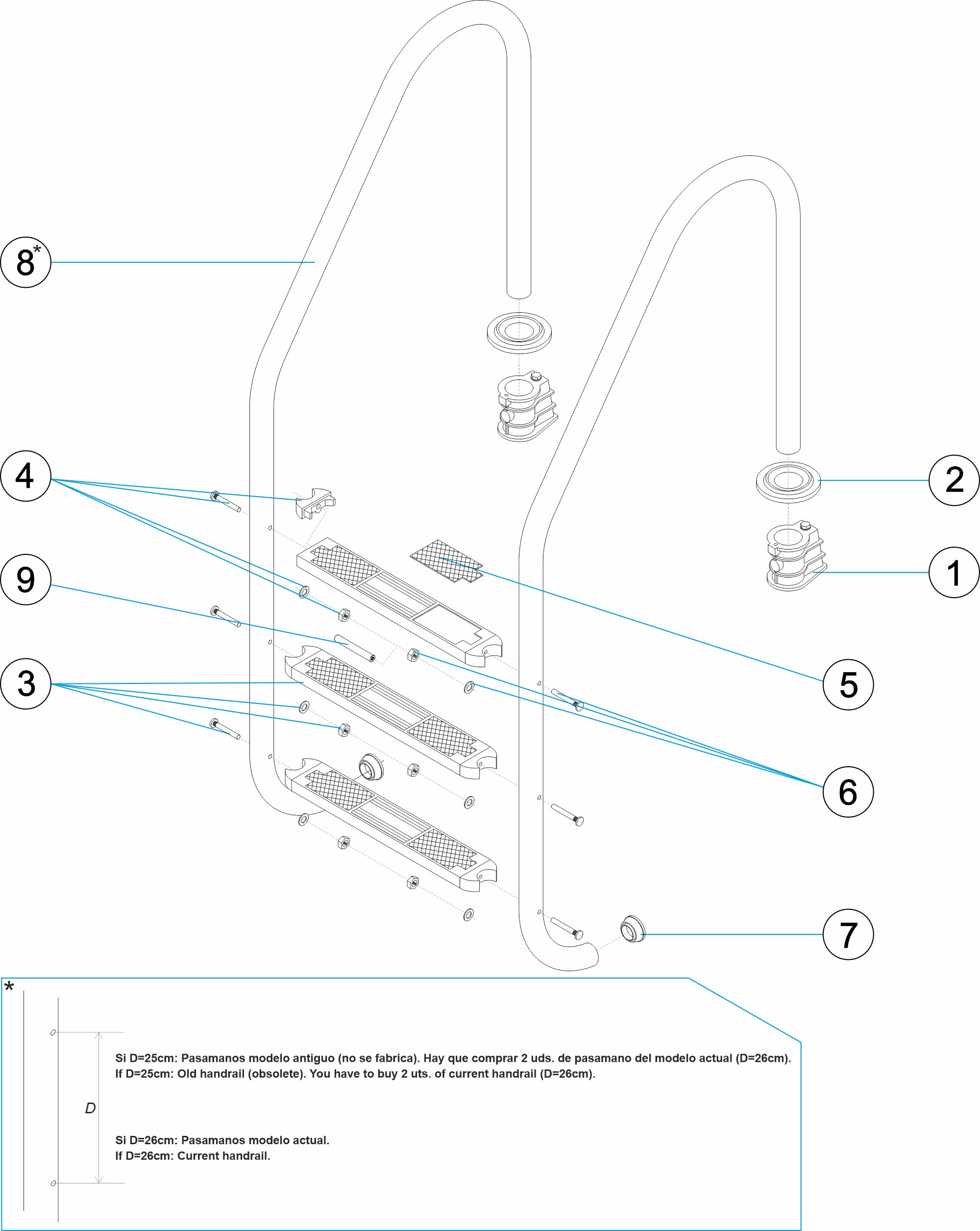 ÉCHELLE STANDARD 4 MARCHES AISI-316 ANODE