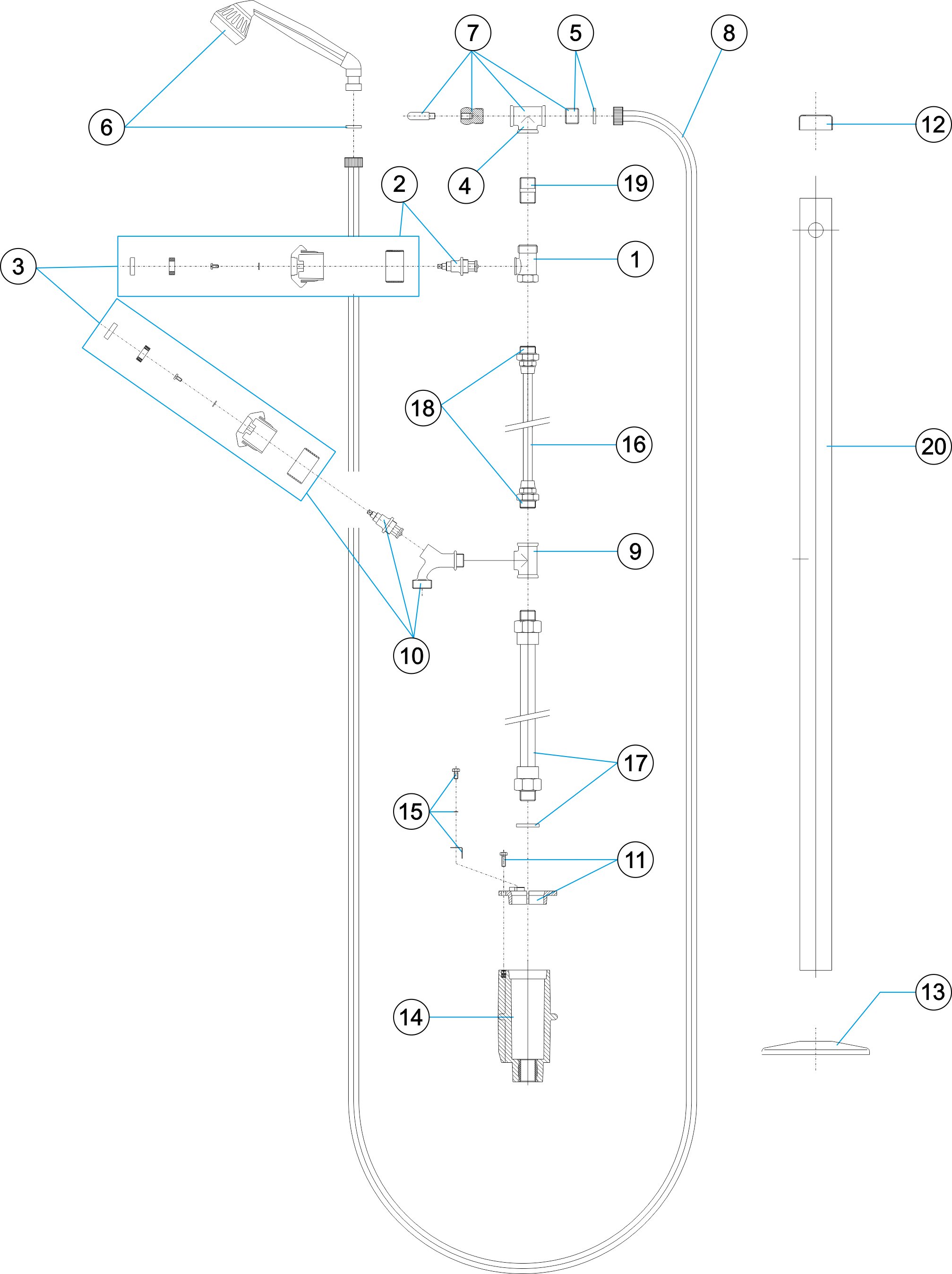 DETACHABLE SHOWER HEAD AND FOOT WASH PIPE D. 63 PIPE