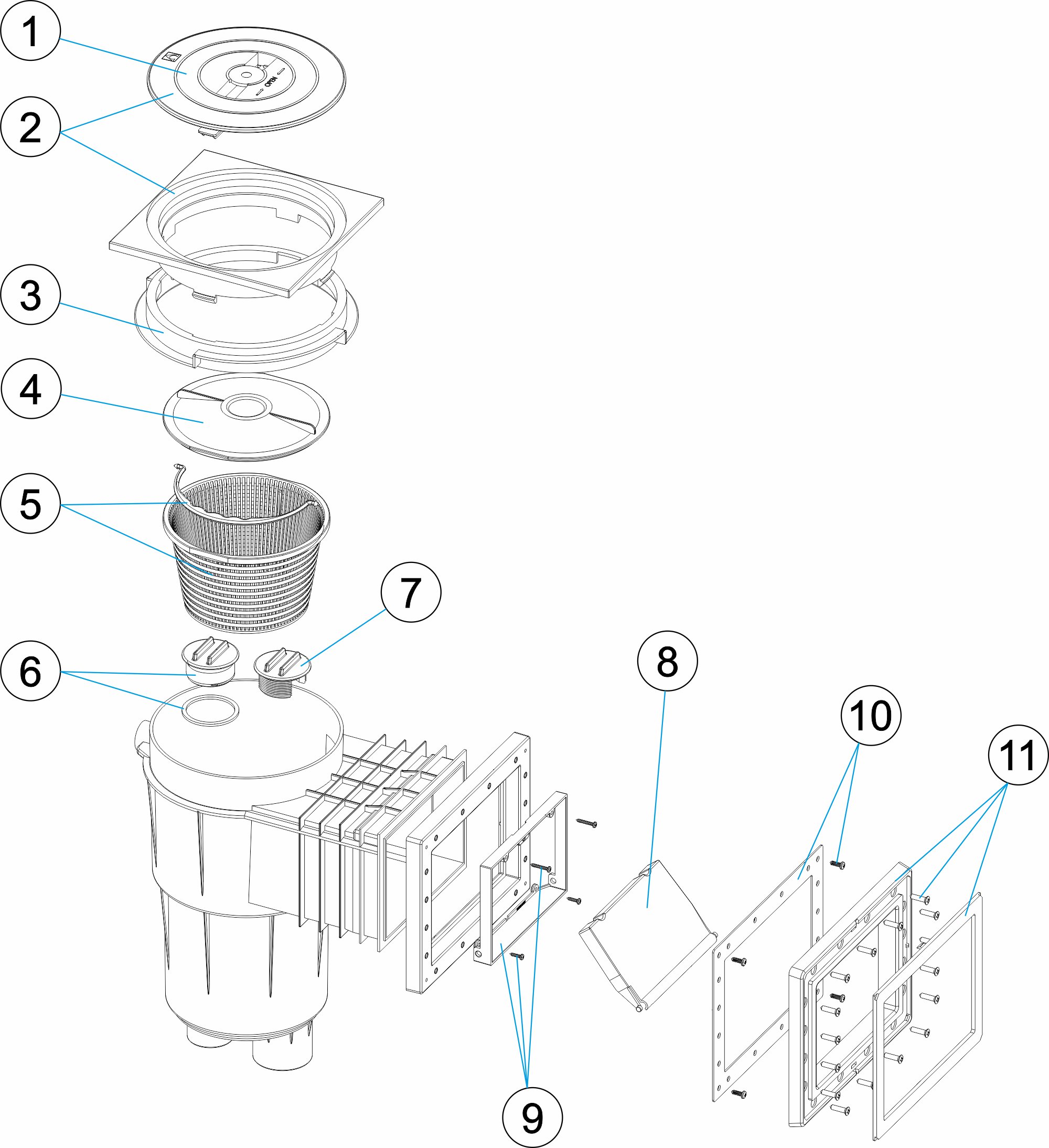 SKIMMER 17,5L PP B. STD. TAPPO QUADRATO