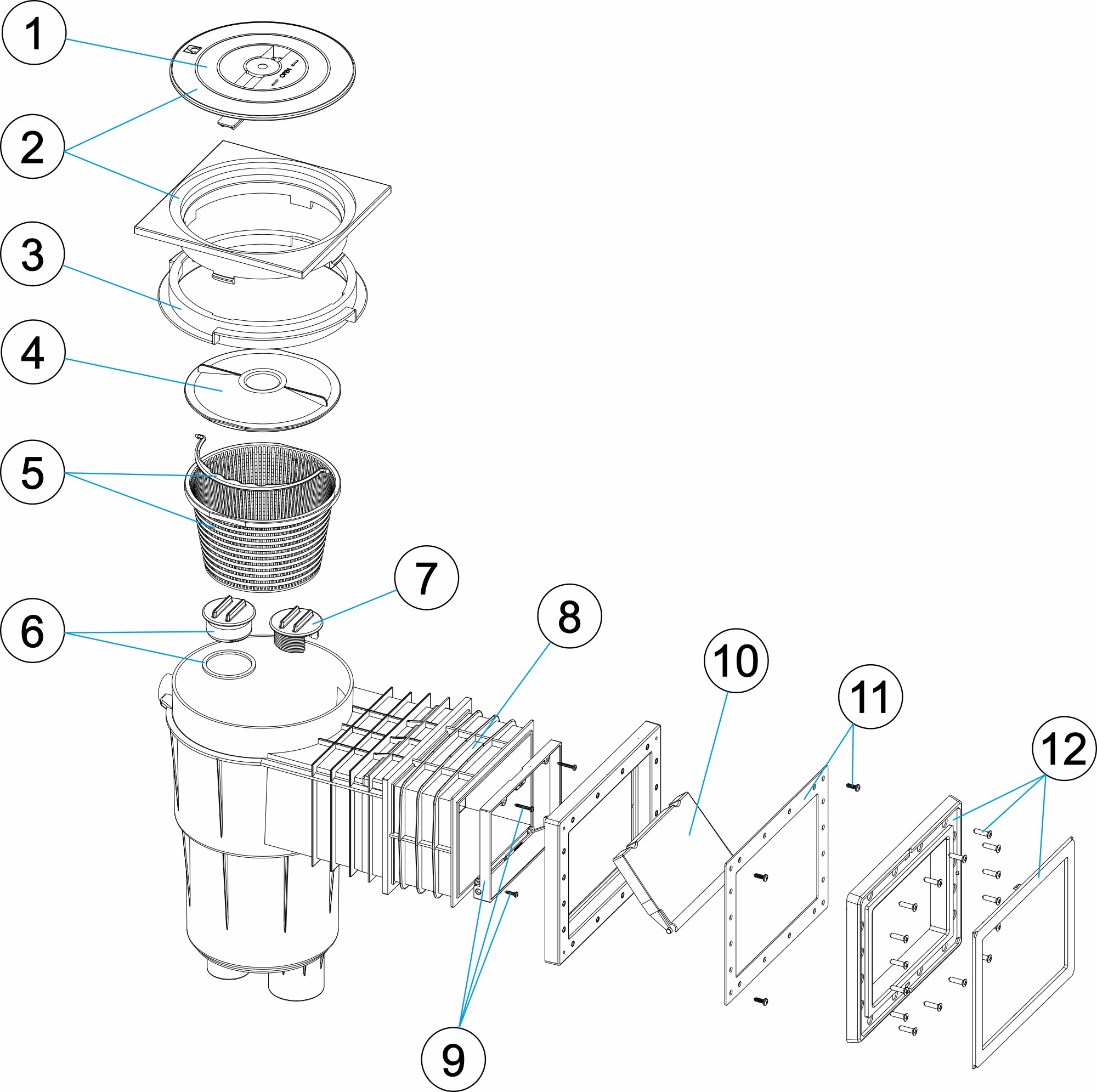 SKIMMER 17,5L O.STAND. +RALLONGE+C. CARRÉ.