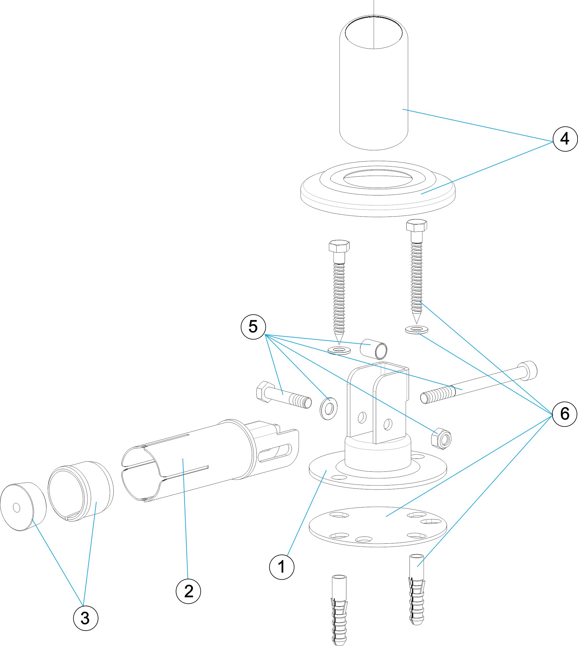 BEWEGLICHE VERANKERUNG ROHR D. 43 MIT GRUNDPLATINE