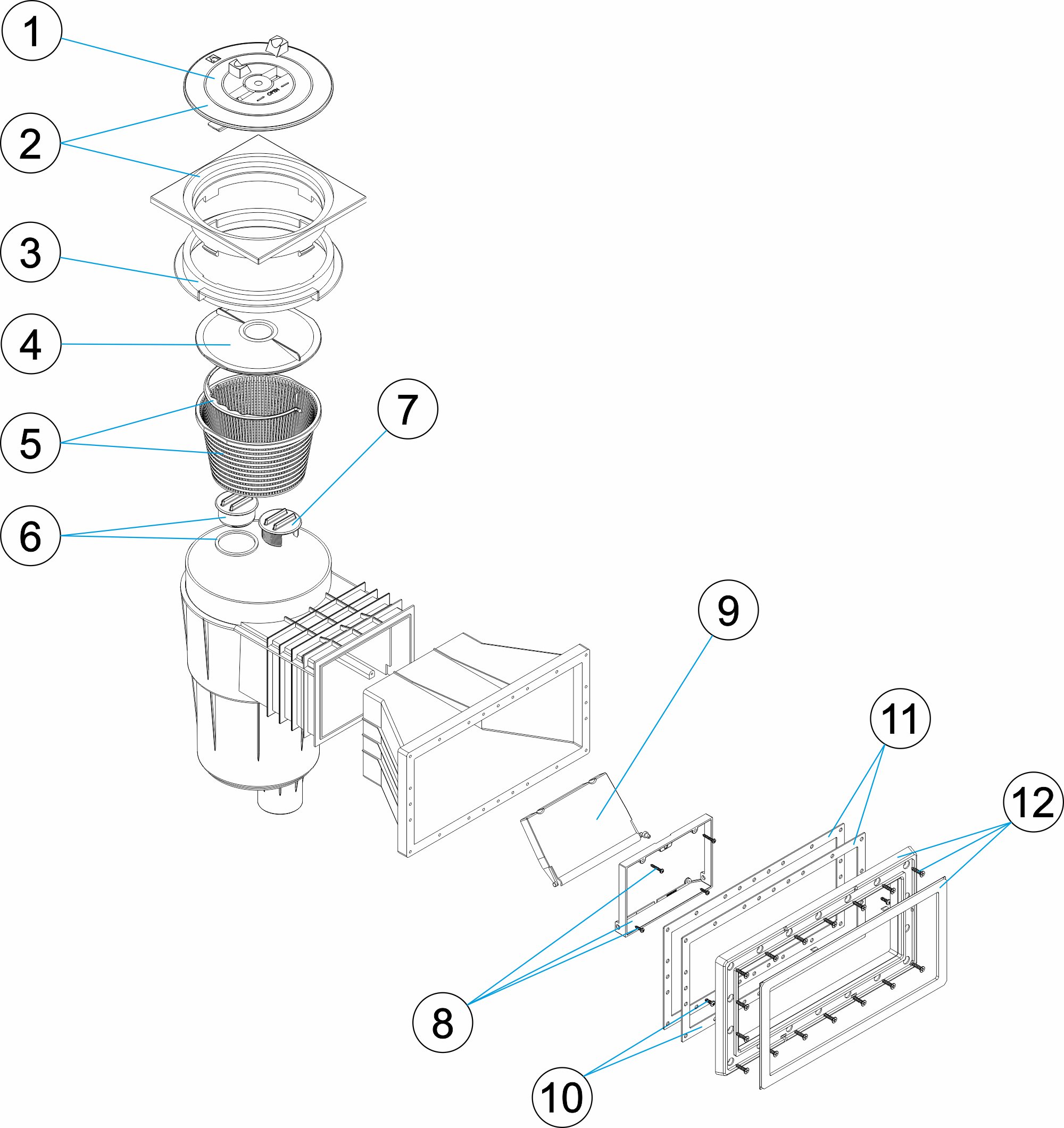 SKIMMER 17,5L PP EINLASS BREIT ABDECKUNG QUADRATISCH SELBSTBOHREND