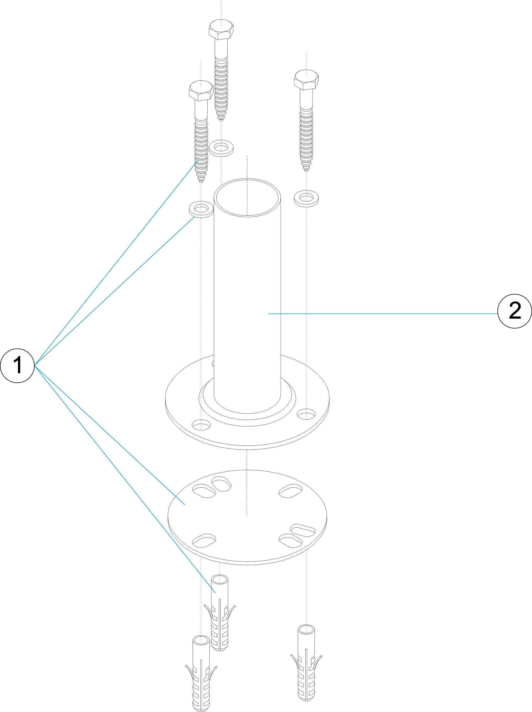 ABNEHMBARE VERANKERUNG MIT GRUNDPLATINE AISI-304