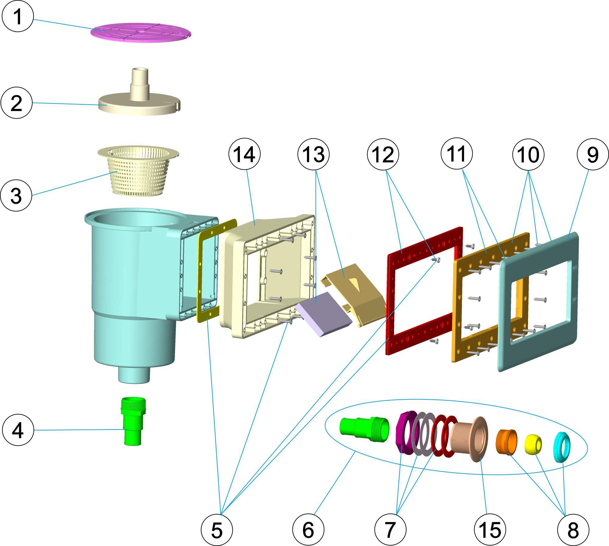 SKIMMER ABOVE-GROUND POOL EXTENDED MOUTH AND NOZZLE