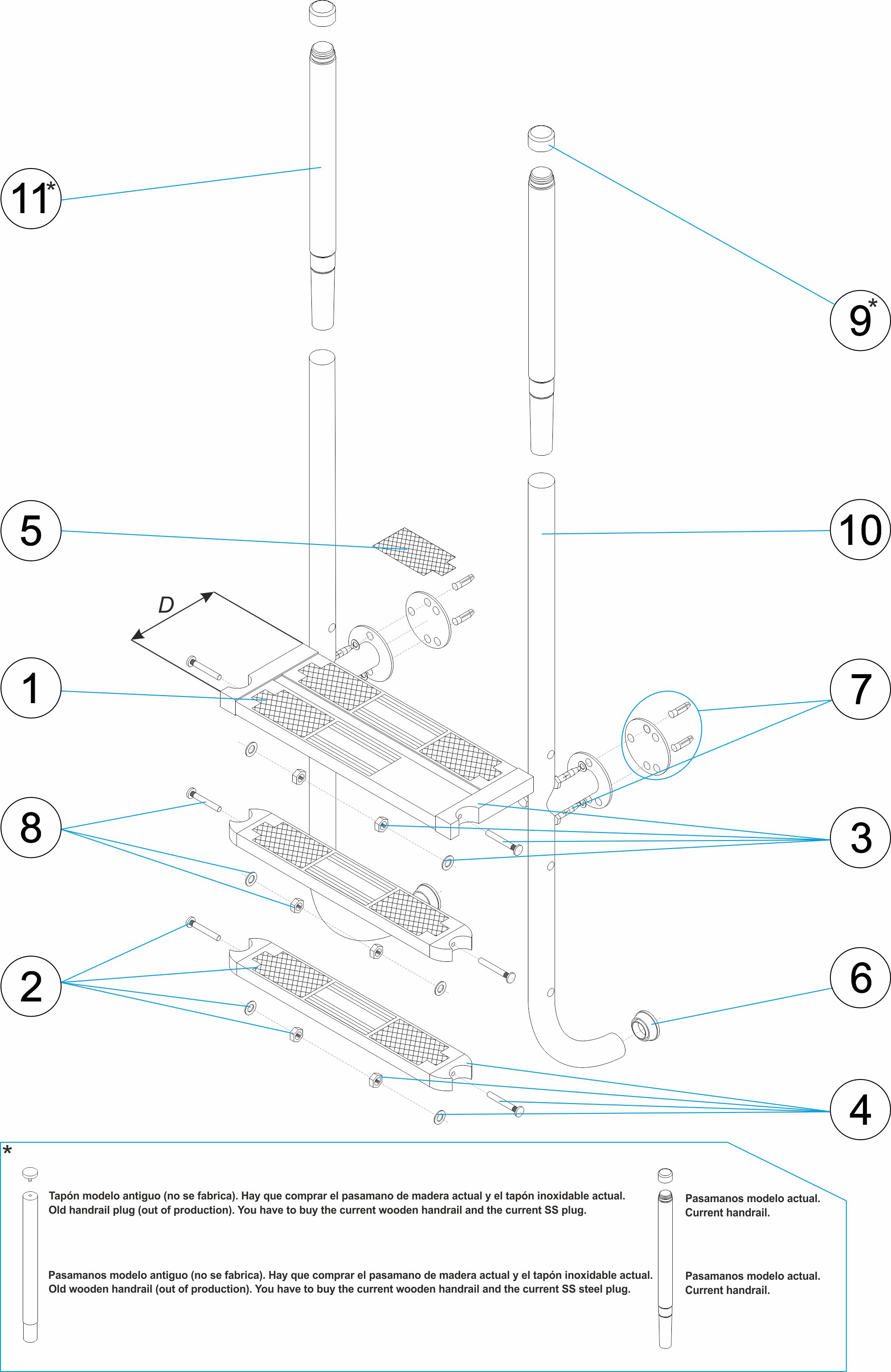 ÉCHELLE VERTICALE BOIS AISI 316