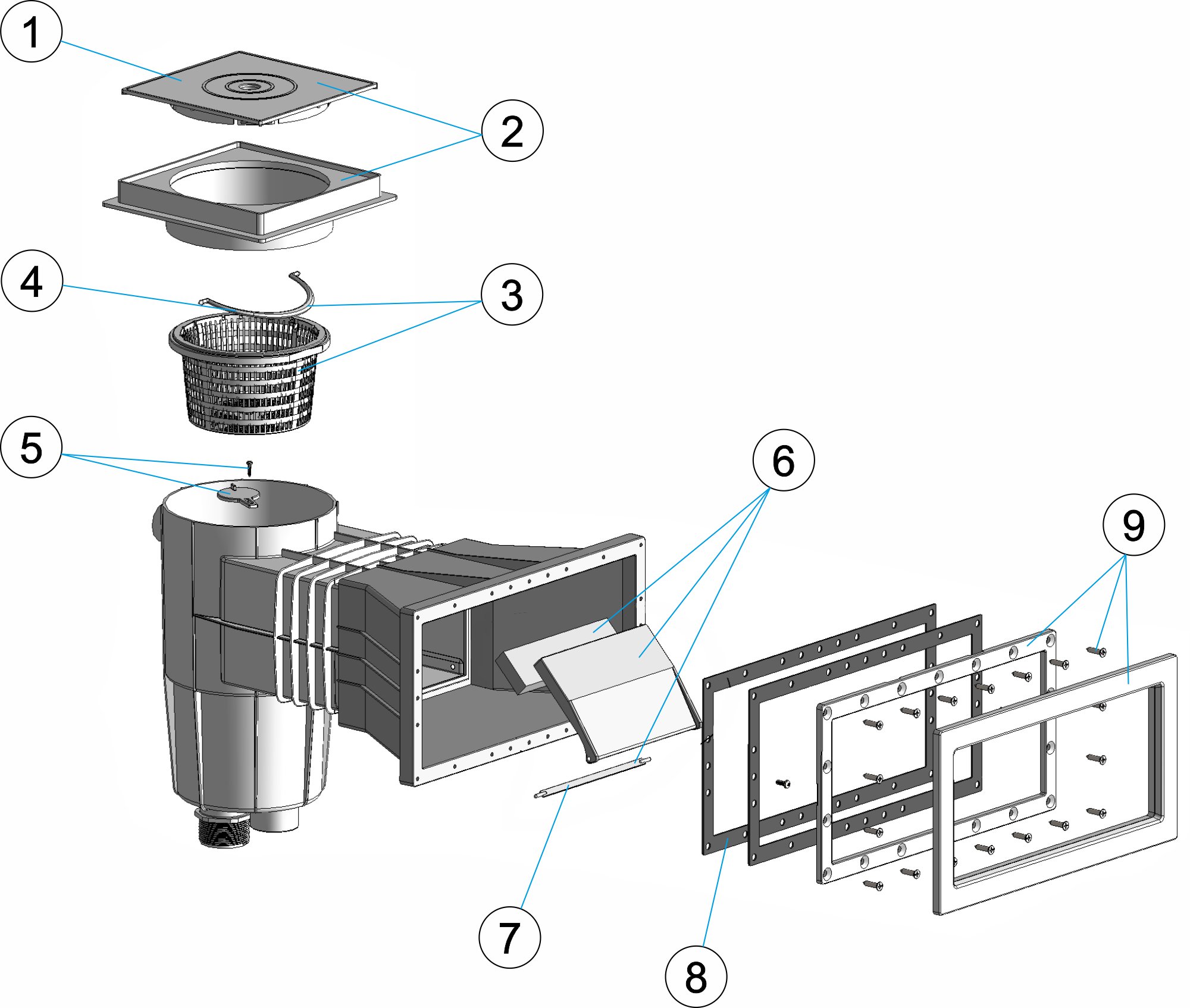 SKIMMER 15 L. PP. ABDECKUNG QUADRATISCH EINLASS ERWEITERT