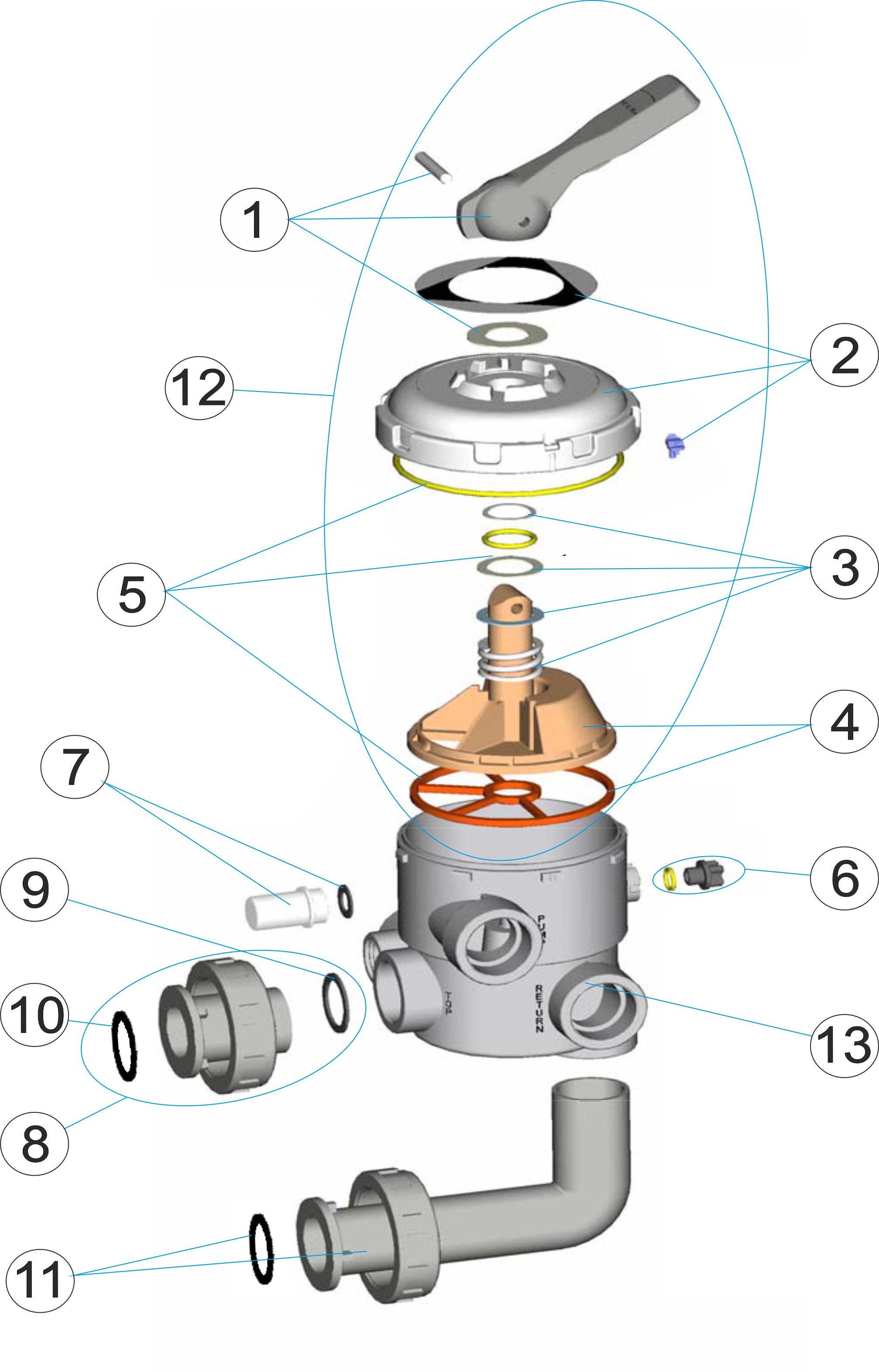 SELECTOR VALVE WITH LINKS 1 1/2