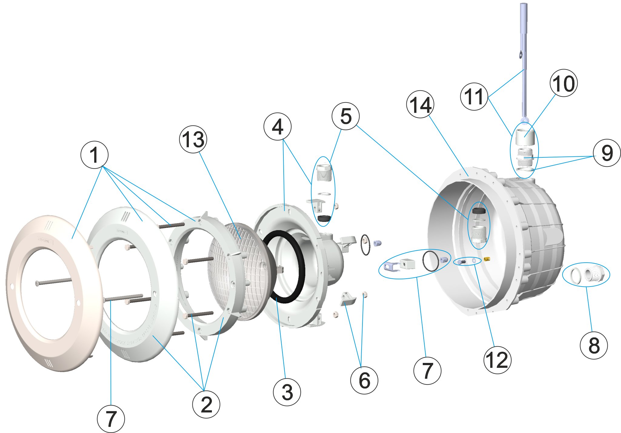 PROJECTEUR ENJOLIVEUR INOX ET BLANC AVEC CÂBLE