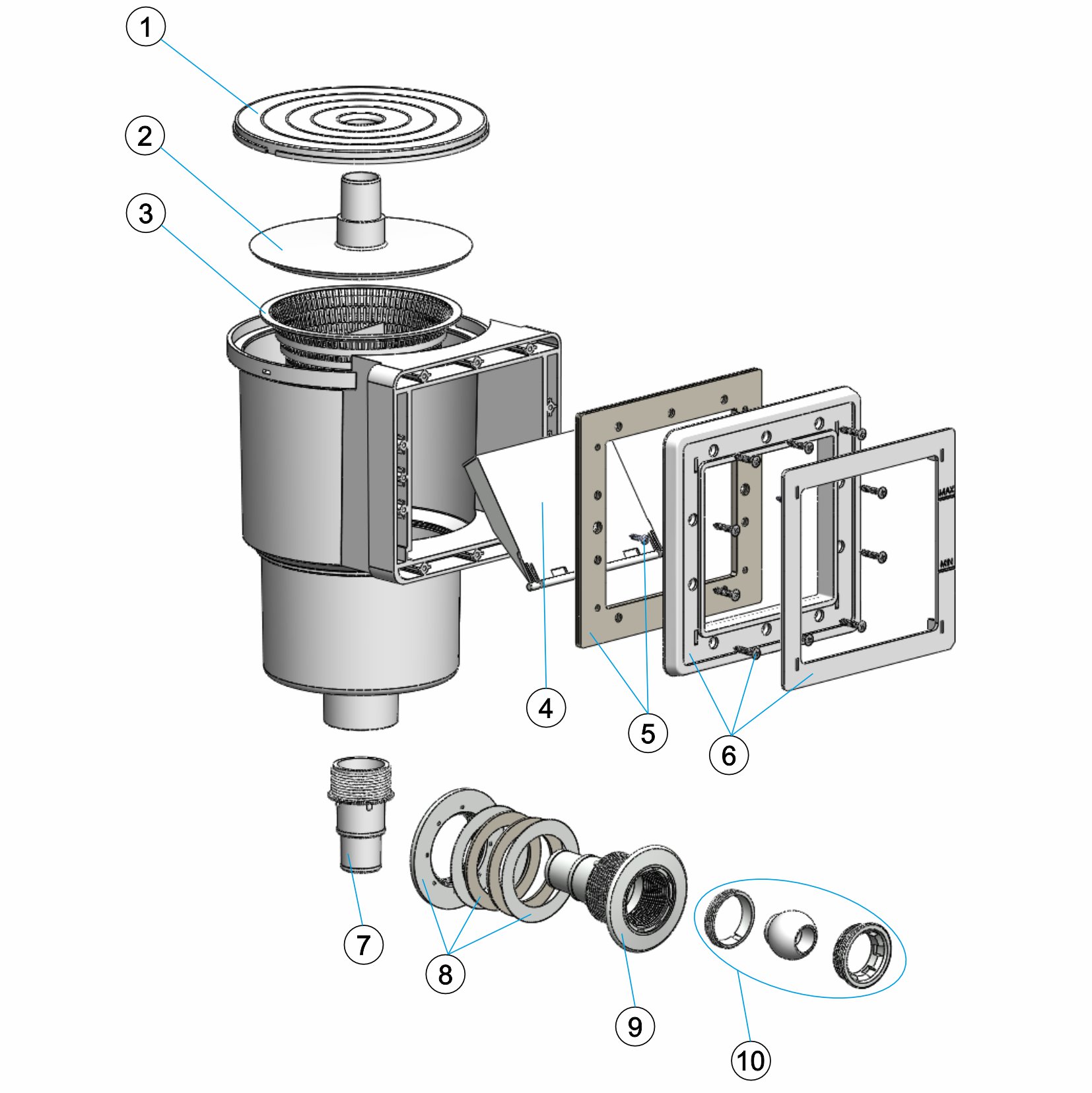 SKIMMER ABOVE-GROUND POOL MOUTH WITH NOZZLE