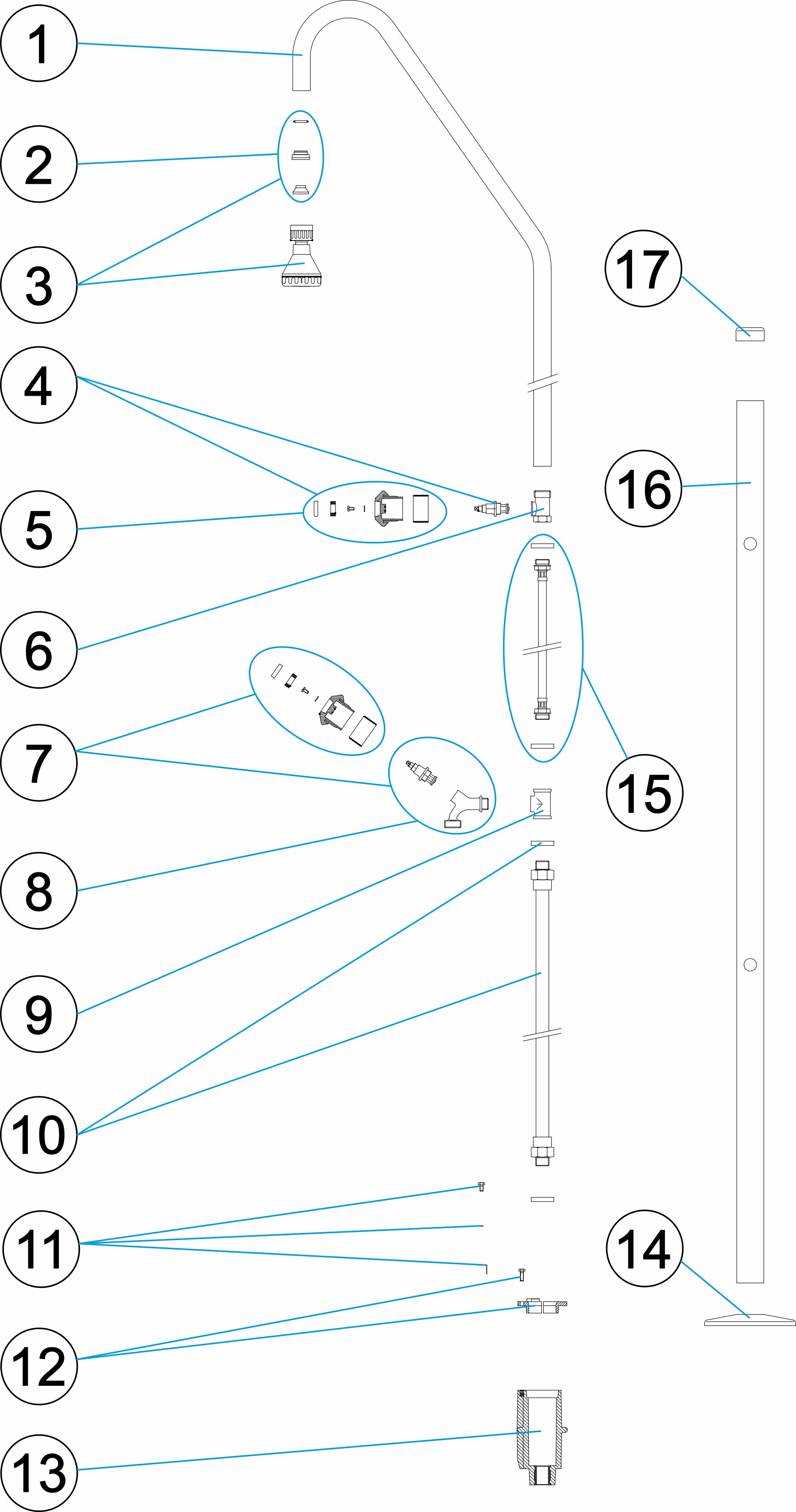 DUCHE 1 DIFUSOR 1 VÁLVULA E LAVA-PÉS D. 43